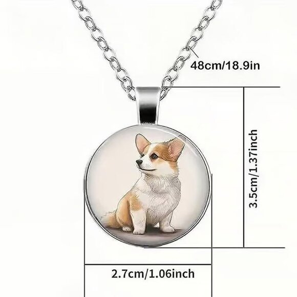 Silver CORGI Dog Glass Cabochon Pendant Necklace - Picture 2 of 3